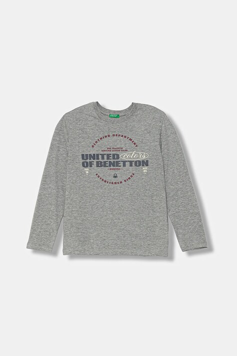United Colors of Benetton longsleeve bawełniany dziecięcy kolor szary z nadrukiem 3I1XC10Q3