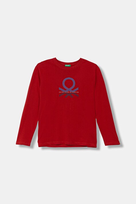 United Colors of Benetton longsleeve bawełniany dziecięcy kolor czerwony z nadrukiem 3I1XC10Q3
