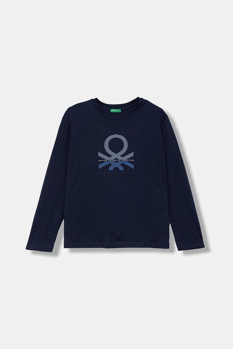 United Colors of Benetton longsleeve bawełniany dziecięcy kolor granatowy z nadrukiem 3I1XC10Q3