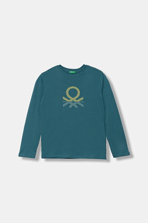 United Colors of Benetton longsleeve bawełniany dziecięcy kolor turkusowy z nadrukiem 3I1XC10Q3
