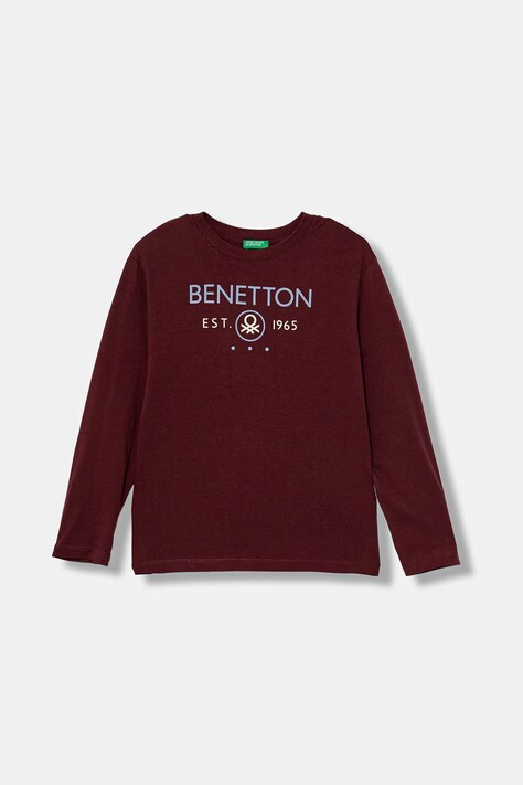 United Colors of Benetton longsleeve bawełniany dziecięcy kolor bordowy z nadrukiem 3I1XC10Q3