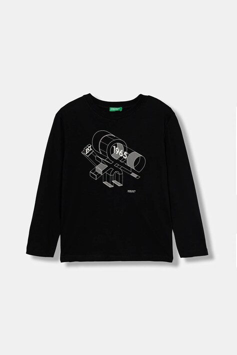 United Colors of Benetton longsleeve bawełniany dziecięcy kolor czarny z nadrukiem 3I1XC10Q3