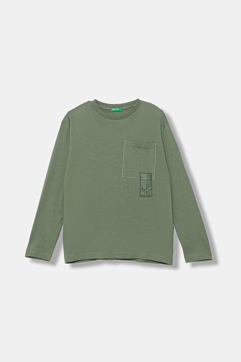 Детска блуза с дълги ръкави United Colors of Benetton в зелено с принт 3I1XC10QS