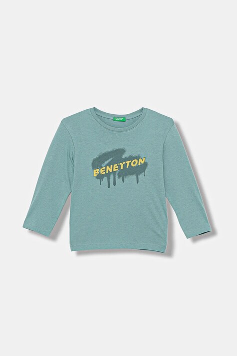 United Colors of Benetton longsleeve dziecięcy kolor turkusowy z nadrukiem 3I1XG10JZ