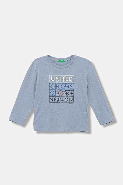 United Colors of Benetton longsleeve dziecięcy kolor niebieski z nadrukiem 3I1XG10JZ