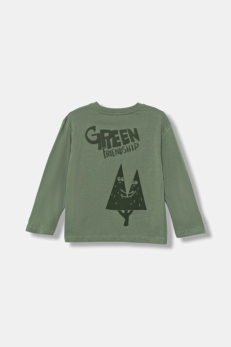Дитячий бавовняний лонгслів United Colors of Benetton колір зелений однотонна 3I1XG10KR