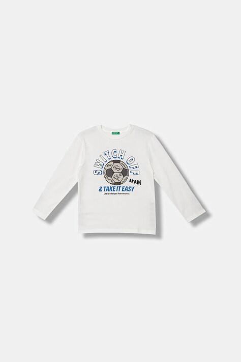 United Colors of Benetton longsleeve bawełniany dziecięcy kolor biały z nadrukiem 3I1XC10QR