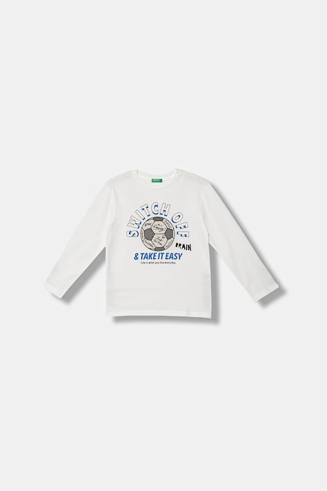 United Colors of Benetton longsleeve din bumbac pentru copii culoarea alb, cu imprimeu, 3I1XC10QR