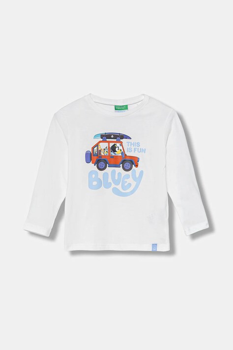 United Colors of Benetton longsleeve bawełniany dziecięcy kolor biały z nadrukiem 3I1XG10KH