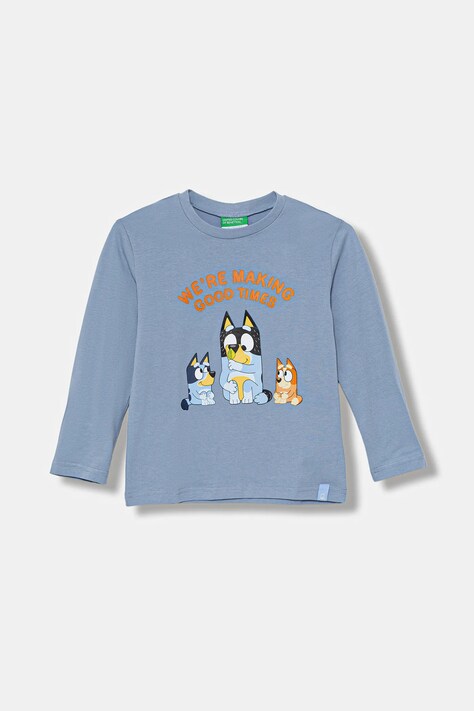 United Colors of Benetton longsleeve bawełniany dziecięcy kolor niebieski z nadrukiem 3I1XG10KH