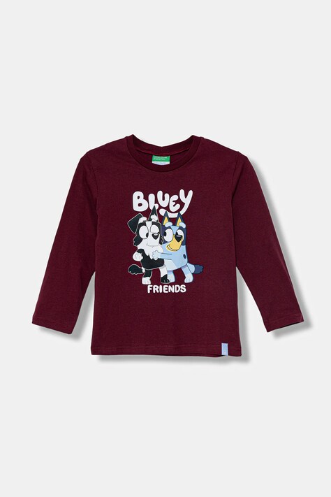 United Colors of Benetton longsleeve bawełniany dziecięcy kolor bordowy z nadrukiem 3I1XG10KH