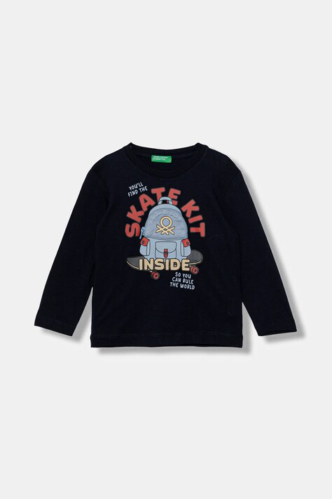 United Colors of Benetton longsleeve din bumbac pentru copii culoarea bleumarin, cu imprimeu, 3I1XG10KQ