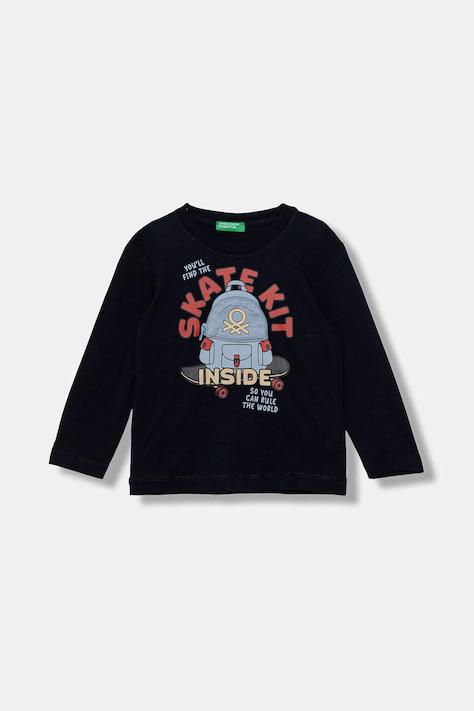 Dječja pamučna majica dugih rukava United Colors of Benetton boja: tamno plava, s tiskom, 3I1XG10KQ