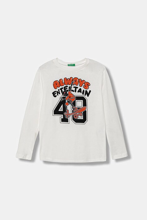 United Colors of Benetton longsleeve bawełniany dziecięcy kolor biały wzorzysty 3JERC10QO