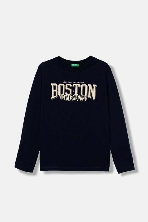 United Colors of Benetton longsleeve bawełniany dziecięcy kolor granatowy wzorzysty 3JERC10QO