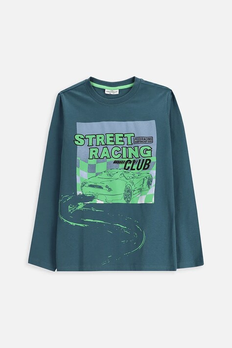 Coccodrillo longsleeve bawełniany dziecięcy kolor zielony z nadrukiem EVERYDAY BOY A