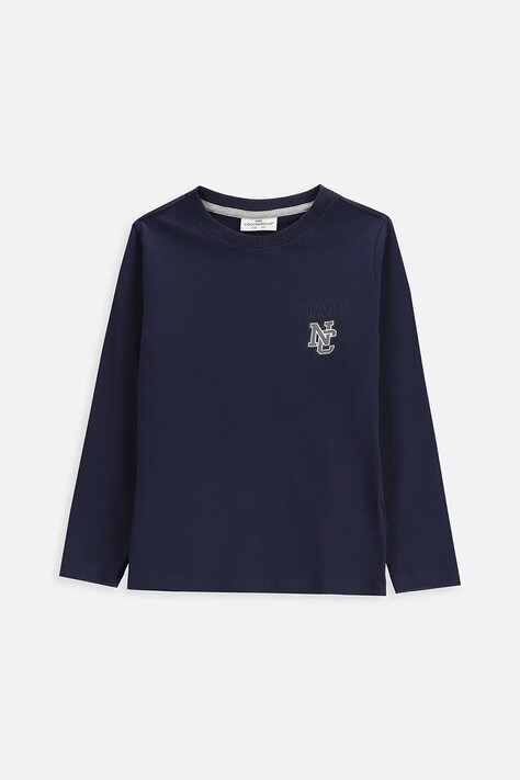 Coccodrillo longsleeve bawełniany dziecięcy kolor granatowy z nadrukiem EVERYDAY BOY A