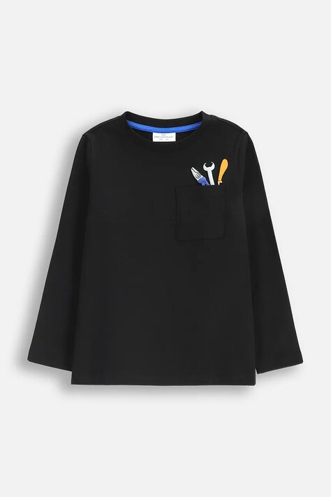 Coccodrillo longsleeve bawełniany dziecięcy kolor czarny z nadrukiem CITY BUILDER BOY KIDS