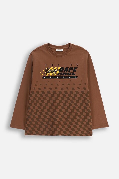Coccodrillo longsleeve bawełniany dziecięcy kolor brązowy wzorzysty CITY RACING BOY JUNIOR