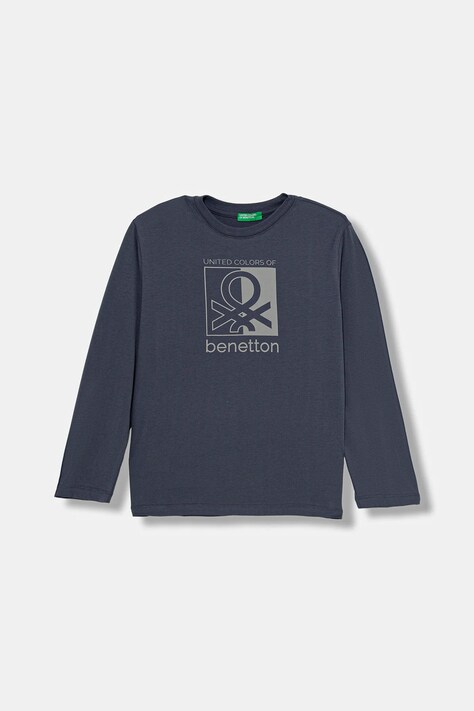 United Colors of Benetton longsleeve bawełniany dziecięcy kolor granatowy z nadrukiem 3ATNC10QU
