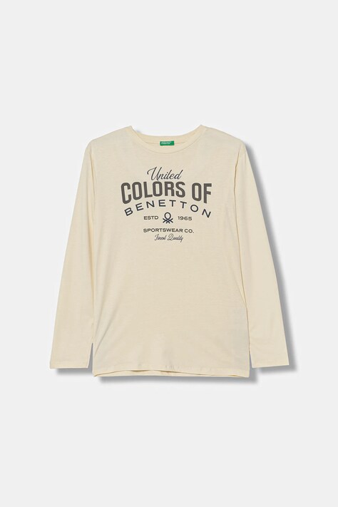 United Colors of Benetton longsleeve bawełniany dziecięcy kolor beżowy z nadrukiem 3ATNC10QU