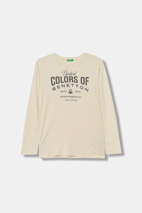 Dječja pamučna majica dugih rukava United Colors of Benetton boja: bež, s tiskom, 3ATNC10QU