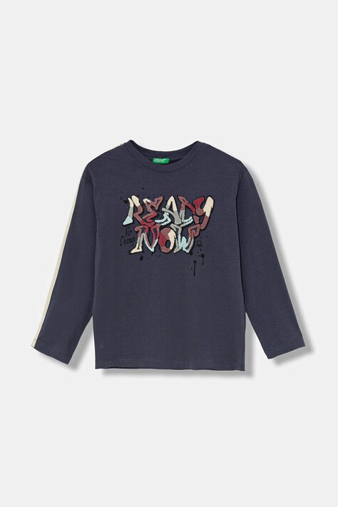 United Colors of Benetton longsleeve bawełniany dziecięcy kolor granatowy wzorzysty 3ATNC10R7