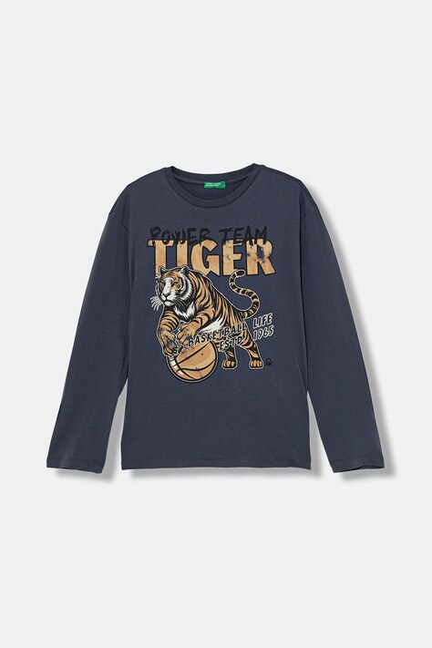 United Colors of Benetton longsleeve bawełniany dziecięcy kolor granatowy z nadrukiem 3ATNC10R8