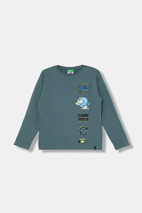 United Colors of Benetton longsleeve bawełniany dziecięcy kolor zielony z nadrukiem 3ATNC10RL