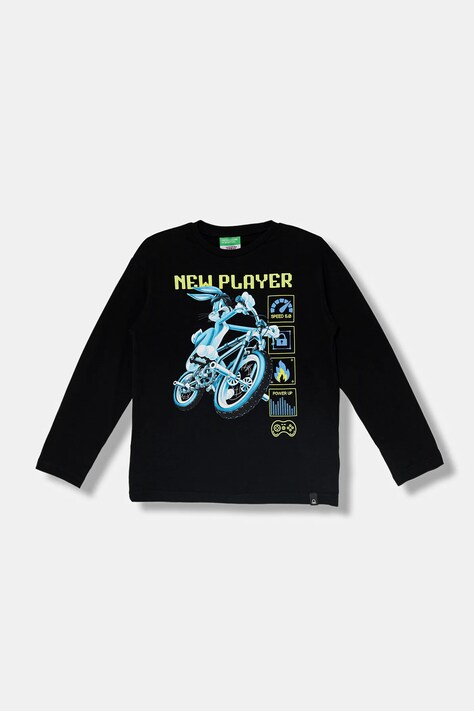 United Colors of Benetton longsleeve bawełniany dziecięcy kolor czarny z nadrukiem 3ATNC10RL