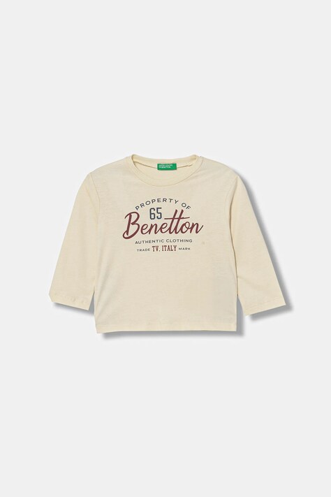 United Colors of Benetton longsleeve bawełniany dziecięcy kolor beżowy z nadrukiem 3ATNG10KT