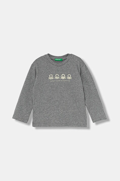 United Colors of Benetton longsleeve bawełniany dziecięcy kolor szary z nadrukiem 3ATNG10KT