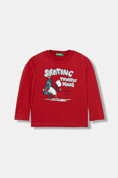 United Colors of Benetton longsleeve bawełniany dziecięcy kolor czerwony z nadrukiem 3ATNG10KU