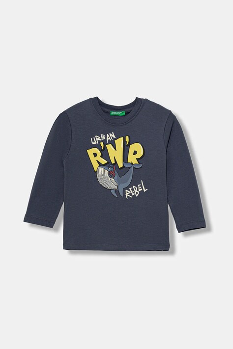 United Colors of Benetton longsleeve bawełniany dziecięcy kolor granatowy z nadrukiem 3ATNG10KU