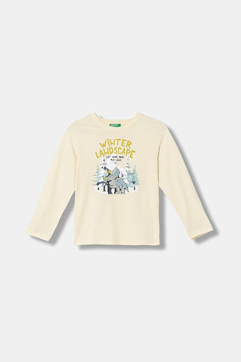 United Colors of Benetton longsleeve din bumbac pentru copii culoarea bej, cu imprimeu, 3ATNG10KU