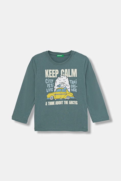 United Colors of Benetton longsleeve bawełniany dziecięcy kolor zielony z nadrukiem 3ATNG10KU