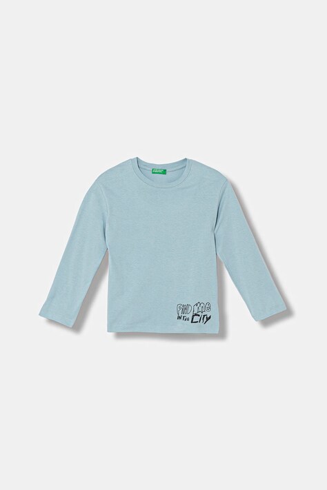 United Colors of Benetton longsleeve bawełniany dziecięcy kolor niebieski z nadrukiem 3ATNG10KV