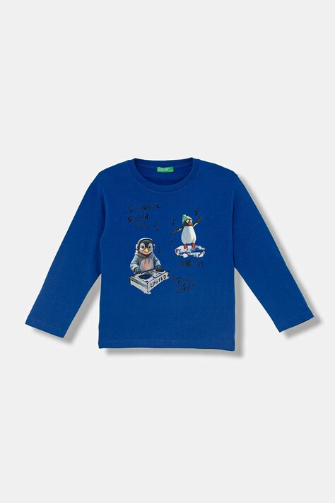 United Colors of Benetton longsleeve bawełniany dziecięcy kolor niebieski z nadrukiem 3ATNG10KV