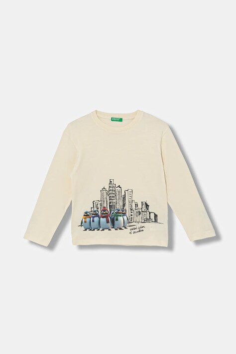 United Colors of Benetton longsleeve bawełniany dziecięcy kolor beżowy z nadrukiem 3ATNG10KV