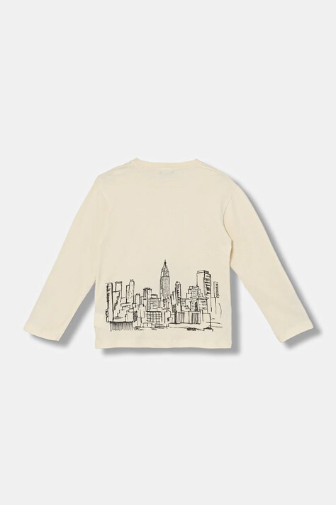 United Colors of Benetton longsleeve bawełniany dziecięcy kolor beżowy z nadrukiem 3ATNG10KV