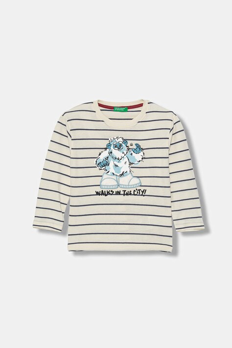 United Colors of Benetton longsleeve bawełniany dziecięcy kolor beżowy wzorzysty 3XVJG10KW
