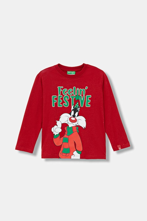 Otroška bombažna majica z dolgimi rokavi United Colors of Benetton rdeča barva, 3ATNG10L4