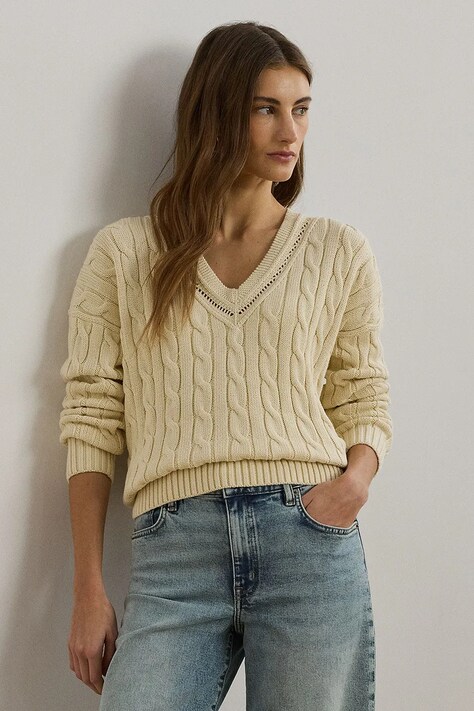 Lauren Ralph Lauren t-shirt damskie kolor beżowy lekki 200971374