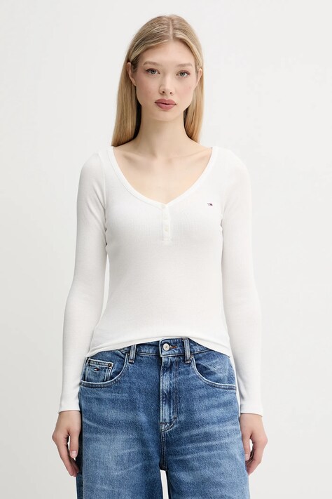 Tommy Jeans longsleeve culoarea alb, DW0DW20903