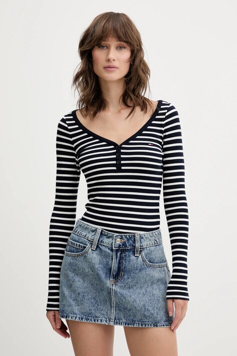 Tričko s dlhým rukávom Tommy Jeans tmavomodrá farba, DW0DW20903