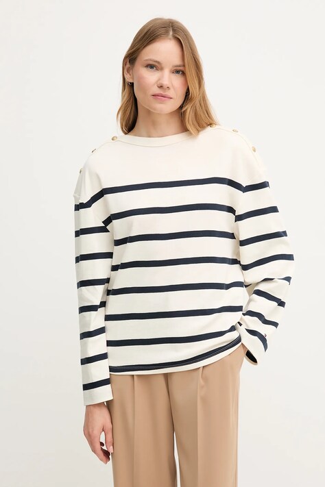 Tommy Hilfiger longsleeve bawełniany kolor beżowy WW0WW45760