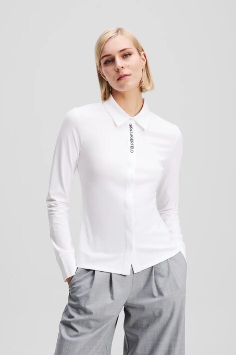 Karl Lagerfeld cămașă din bumbac culoarea alb, cu guler clasic, regular, A3W17103