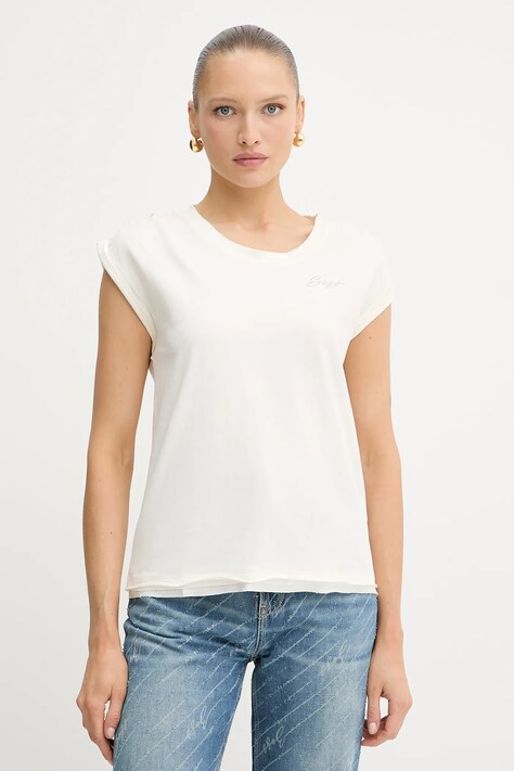 BOSS Orange top din bumbac culoarea bej, 50545521