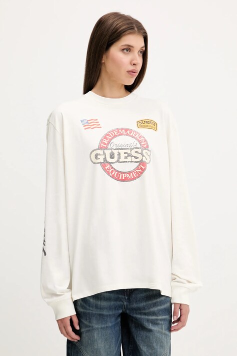 Guess Originals longsleeve bawełniany kolor beżowy M5YI56 K8FQ4