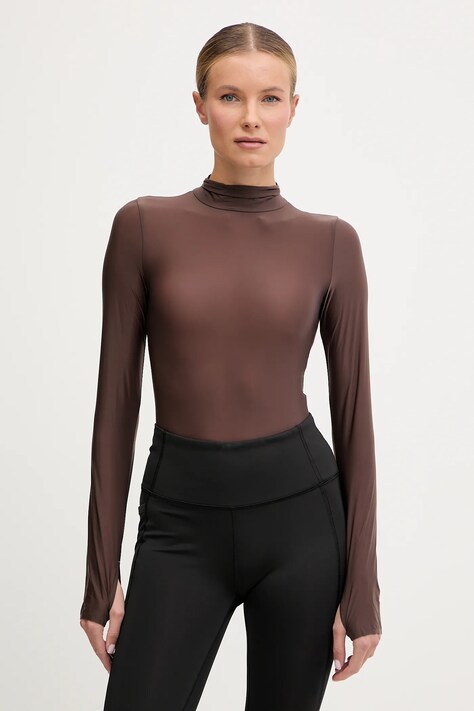 Calvin Klein Performance body treningowe kolor brązowy z półgolfem LVGWF5K139